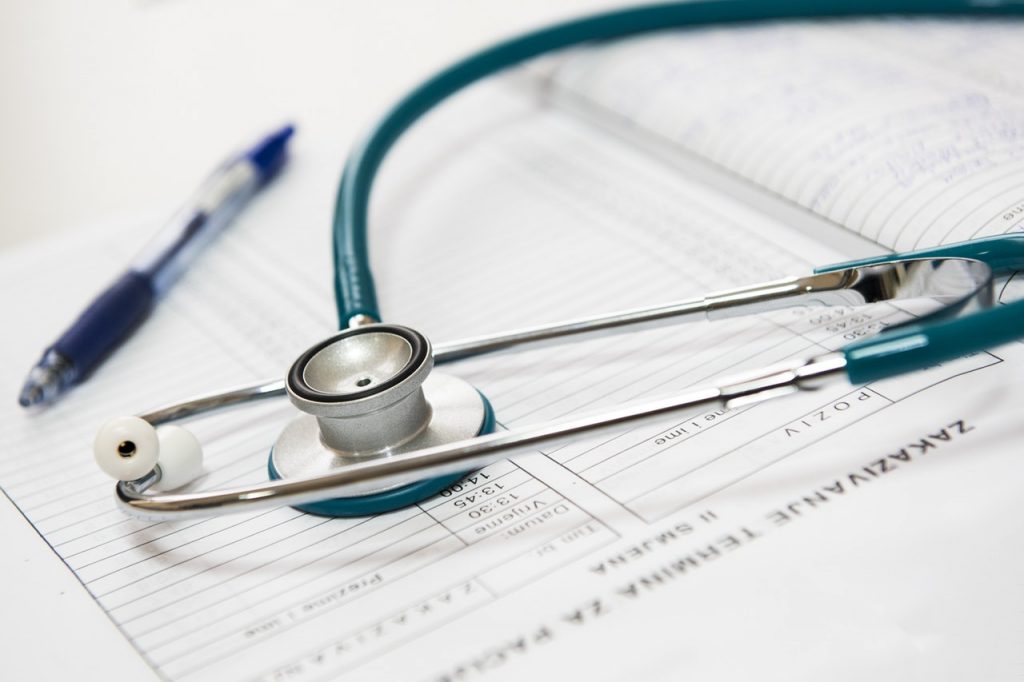 close-up of a stethoscope on a book