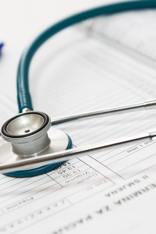 close-up of a stethoscope on a book